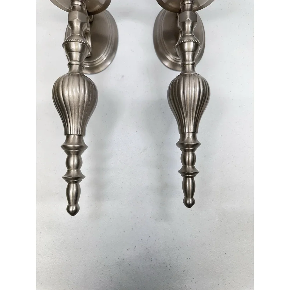 Vintage Pair (2) Pewter Finished Wall Candle Holder Sconces Heavy Cast Metal